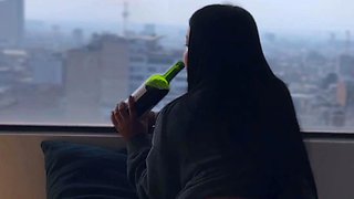 Sweet brunette solo masturbation in a car