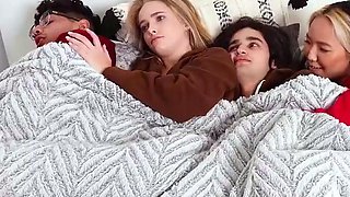 Cute platinum-blonde babe and her teen stepsister share a