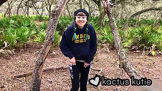 Kactus Kutie Hairy Teen Pissing in Nature - Tiny Tits and Full Bush Outdoor Solo