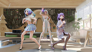 [mmd] Radiant Hatsune Katsuharu Hurly Burly Three-person Striptease Erotic Uniform