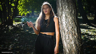 Sexy Russian Babe Smoking Cigarette Indoor Studio