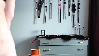 Tits Bondage, Nipple Clamps Pulling, Crop Spanking