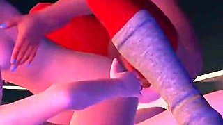Lesbian Threesome Double Penetration with Double Headed Dildos