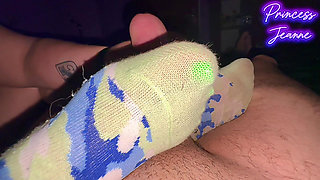 Close up Handjob in the Dirty Socks Fine Pretty Toes
