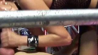 Blonde and brunette hotties get pounded by two horny builders