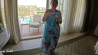 MILF with Big Natural Tits Pees and Gives a Blowjob in the Shower