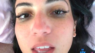 Teen girlfriend Mira Luv gives a sloppy blowjob before
