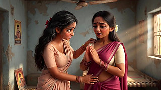 Curvy Indian MILFs Priya and Rani Remove All Clothes to Cool Down Naked on Traditional Veranda in Extreme Heat