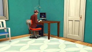 Asian stepmother catches her stepson again fingering in his room watching a porn movie in front of the computer and she determined to help him by having sex with him
