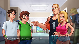 I got a hard cock in the locker room when I saw the nerd's big tits - Summertime Saga EP #1