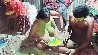 Horny Indian Desi Wife Celebrates Holi with Hubby - Big Tits & Desi Aunty Anal Fun