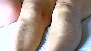 Homemade Mature Stepaunt Hand Job Gets Cum on Legs & Feet Footjob