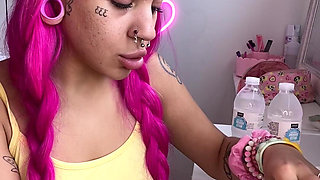 Spicy Food Mukbang Overeating Facestuffing Petite Girl Eating Hot Food Close-up Long Nails Fetish Acrylic Nails Teen Bonnet Hung