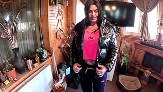 Glossy Downjacket Cum Play. Sloppy BJ, Doggy and Triple Cum on My Ass