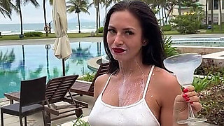 Milking & Getting Messy in See-through Bodysuit Outdoor