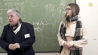 Student Pelaconbarba Settles Scores with Busty Teacher Alba on Classroom Desk in Rough Pound Session