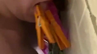 Clothespins, Spit, Licking Toilet and Floor Masturbation