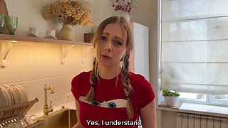 THE STEP-FATHER FUCKED HIS STEP-DAUGHTER FOR HER MISTAKE - SHE'LL HAVE TO WORK IT OFF WITH HER PUSSY