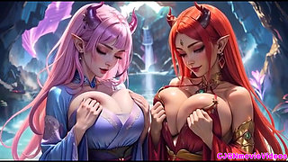 Lesbians kiss together, Ai animation