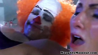 Small Veruca James deepthroats clowns cock