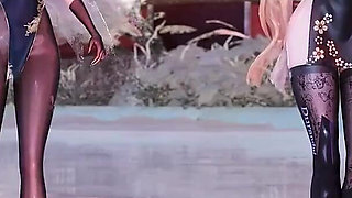 [mmd] Yolandel & Rita Chocolate Cream Double Striptease Black Silk Pantyhose Big Nipple Nipple Milk Chain Red Sole High Heels