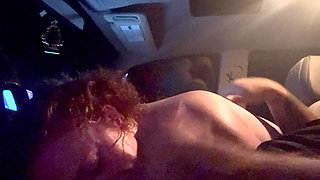 Sexy Redhead with Cute Feet Gives Another Amazing Blowjob in the Car Late at Night. This Time I Shoot a Load All Over Her Face.