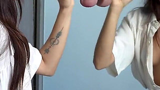 A Secretary Sucks Dildo on a Mirror Before Work