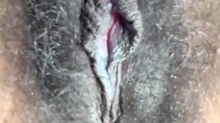 Close up Stimulating My Big Clit Hairy Pussy Creaming
