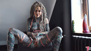Big Squirt From Tattoo Girl in High Heels - Hard Anal Strech - ATM, Big Dildos, Gape, Prolapse Play