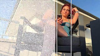 Gorgeous Redhead Flaunts Oily Handjob on Open Terrace Under Blazing Sun Spreading Legs for Steamy Sedu