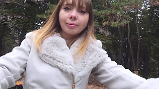 Outdoor anal solo and masturbating blonde