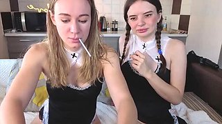 Smoking MILF Lesbian Kissing - Hot Nun Cosplay with Dirty Tongue Action
