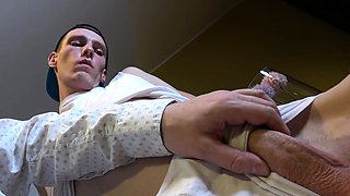 Hot Twink with Abs and Huge Dick Gets Handjob and Ass Play