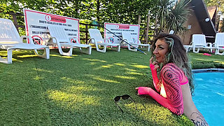 Hot Tattooed Girl Gets Fucked in the Campsite Pool