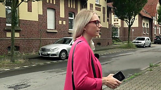 Pretty Blonde Next Door with Glasses Approached for Sex