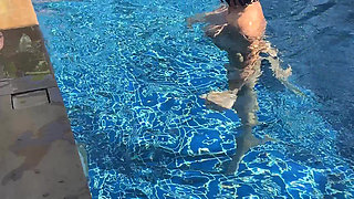 Pool Day: Busty Wife Having Fun with Her Lover. Big Tits, Sun and Big Cock