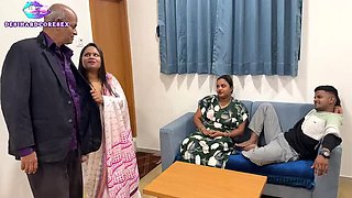 Indian Family Swap Foursome: Stepdad & Stepson with Desi Girls Aksha & MastiGirl750 in Hotel Sex