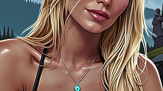 Animated Big Tit Blond in Bra and Panties Outdoors by the Mountainside ASMR