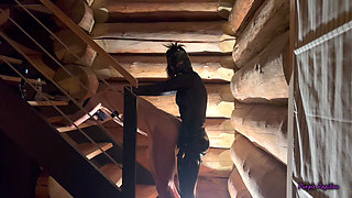 Dark Pegging on the Stairs with a Pink Dildo