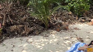 Public Pickup Stepmom and Stepdaughter on Beach - Risky Dick Flashing