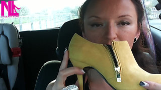 Soft Revving in Yellow Boots and Black Pantyhose