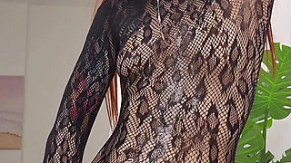 Sloppy Deepthroat & Pussy Slapping in Sheer Fishnet Bodysuit