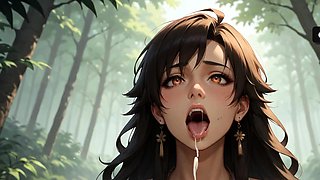 A super hot and blushing suck off in the misty forest