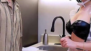 Boss with Double Asks His Employee to Pour Very Sexy and Then Fill Her Pussy with Milk