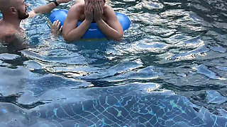 Pool Day: Busty Wife Having Fun with Her Lover. Big Tits, Sun and Big Cock