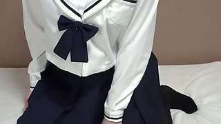 Japanese schoolgirl masturbates till wet panties