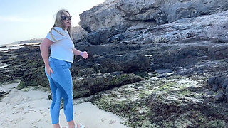 Peeing in Tight Jeans on the Beach