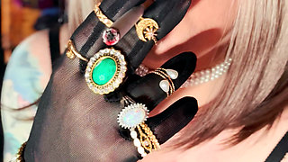 Nylon British Mature Tina Snua Smoking A Cigarette In Nylon Elbow Gloves & Jewellery - Smoker OMI OME Snap Inhale Drifting