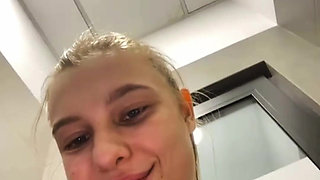 Hot Girl in the Gym Training and Play with Herself