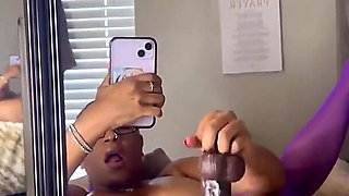 Sexy Ebony Babe Fingering Pussy Wet Dildo